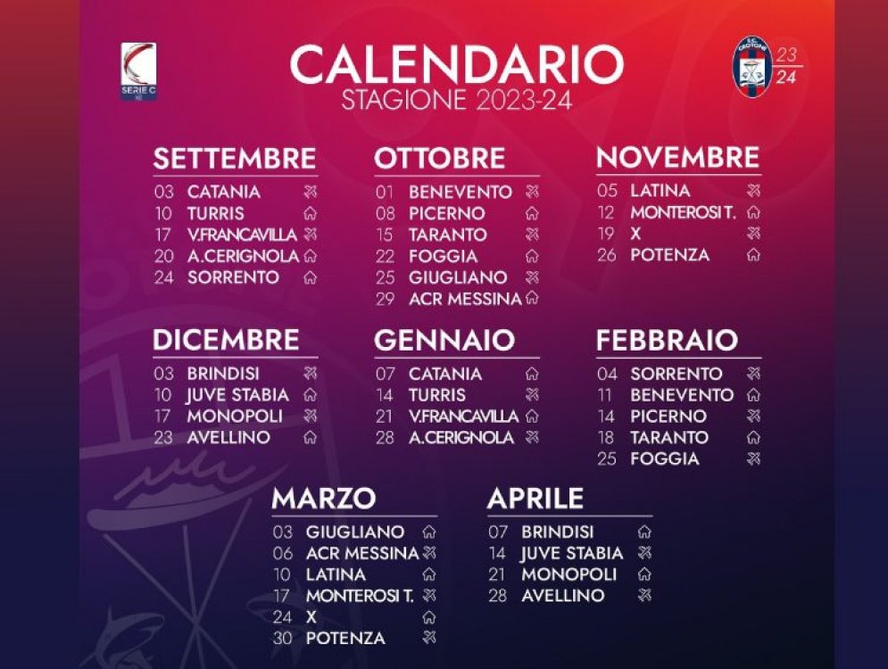 Ecco il calendario del girone C: Crotone debutta in trasferta contro il Catania